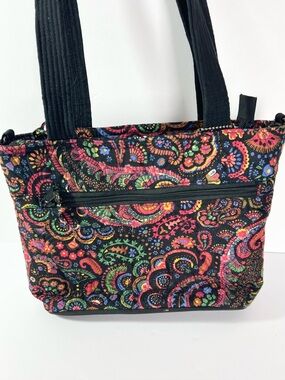 Donna Sharp quilted purse handbag Black paisley colorful midsize bag